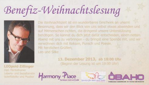 Weihnachtslesung organisiert von Frau Silke Kolmer Inhaberin von Harmony Place